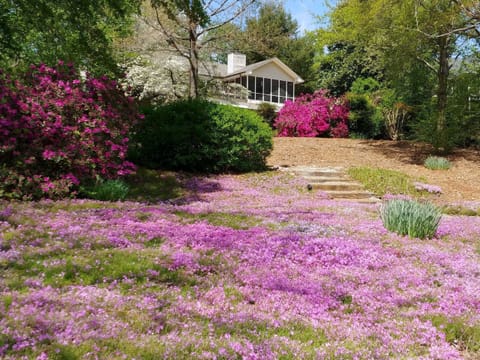View from shoreline at house in springtime.