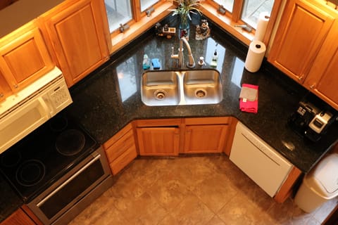 Kitchen view from upstairs.  New Granite Counter tops!
