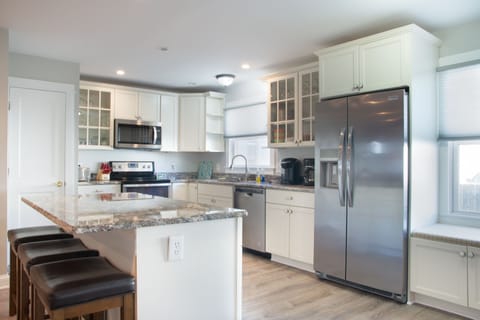 Fully stocked kitchen.