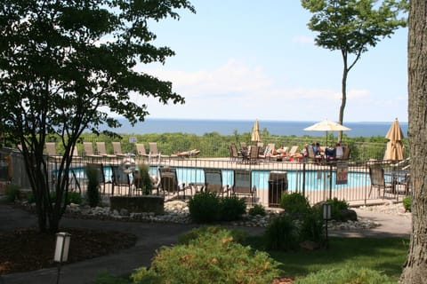 One of three outdoor pools, two overlooking the bay