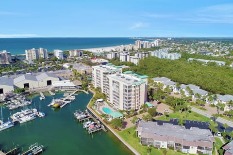 Castle beach shown here 1 block from penthouse condo & CVS in between w/red roof