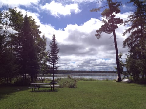 View of the lake and yard from from the deck