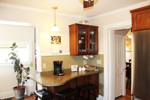 The coffee corner with complimentary coffee, tea, and hot cocoa