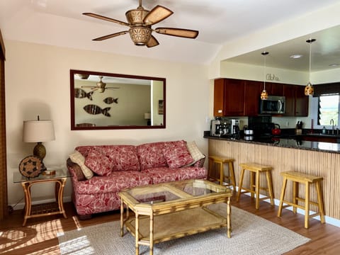 Living room and bar area