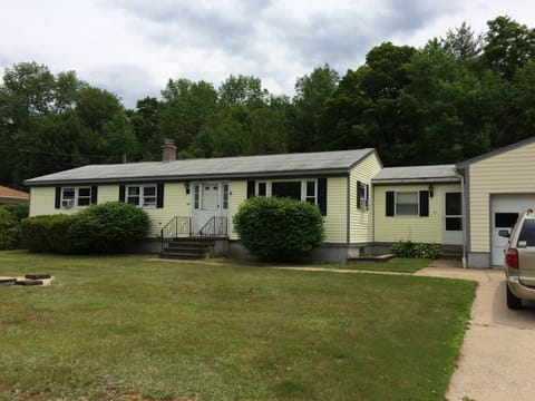 Street side view of the house in summer.