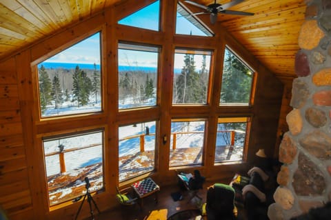 Enjoy panoramic Lake Superior views from the huge great room at Lutsen Lookout.