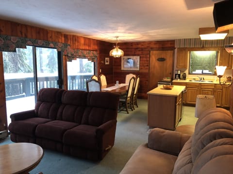 View from living room to kitchen and dinning room.