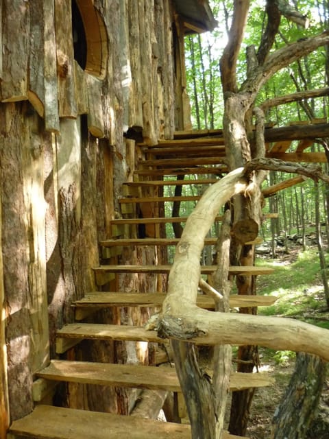 Stairs to second floor on Hermit-Thrush Treehouse
