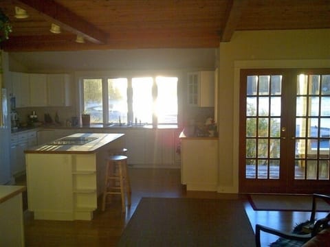 looking west toward a winter sunset from the edges of the kitchen/family room
