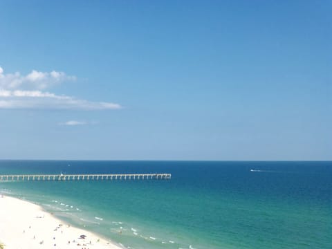 Beautiful view of  pier & fireworks, when they occur- watch from inside or out