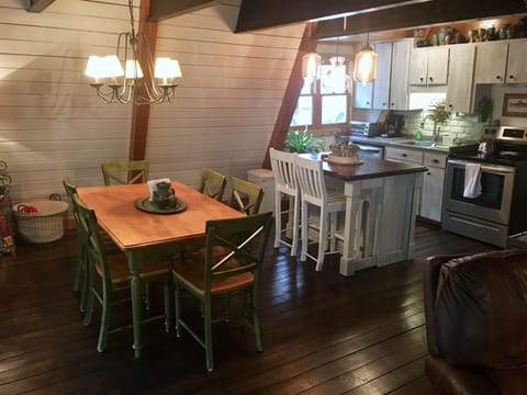 View into kitchen from living area. 