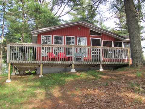 Great view of the lake from inside the cabin or out on the deck.