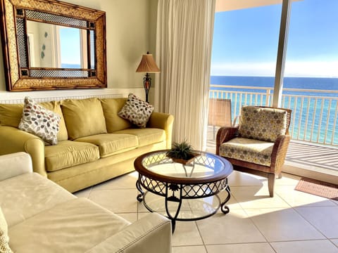 Living room with ocean front balcony