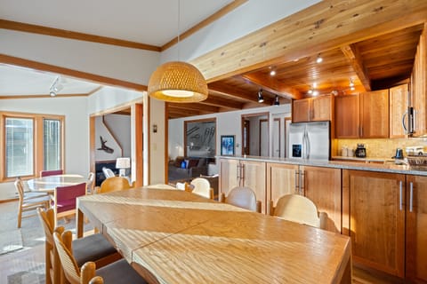 View of upper and lower dining areas toward the kitchen
