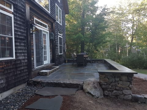Flagstone patio facing the lake.  Great spot for morning coffee or evening wine!