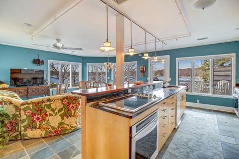 Open Concept kitchen with harbor view, Viking induction