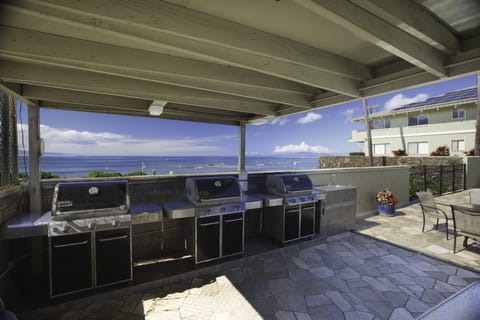 3 BBQ's are available for guests to use. 
This area has surveillance cameras.