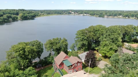 The Knotty Pine Lodge sits at the very end of Lakeshore Dr on quiet Stone Lake
