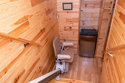 View of the staircase to the lower level. Chairlift allows everyone to join.