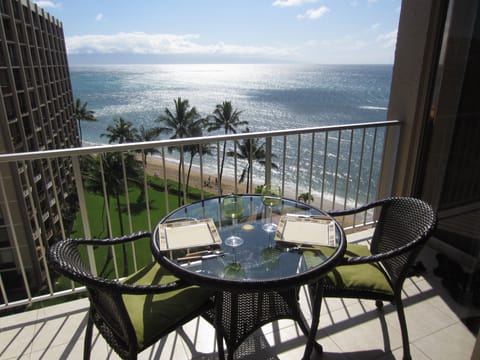 Amazing view from the Lanai.  Late afternoon the sea sparkles.
