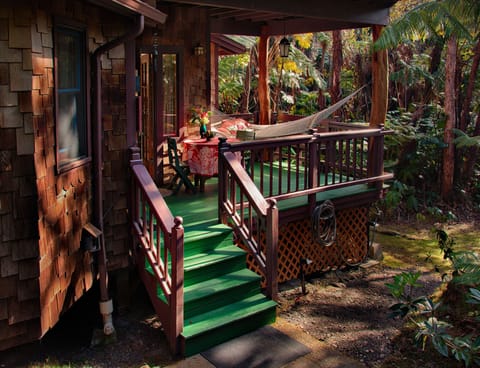 Your private entry and porch to Volcano Village Serenity Suite. Hammock awaits!