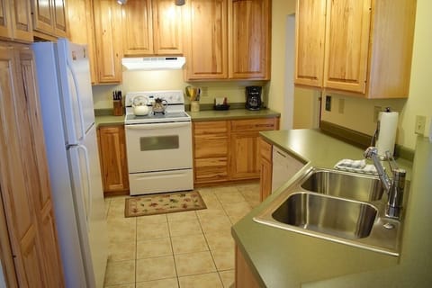 Well equipped kitchen.  Coffee Maker, Coffee, Coffee filters, condiments & more.