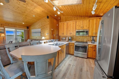 The kitchen is stocked with everything you need for cooking.