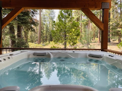 Awe, new hot tub to melt away the days worries as you watch the forest.