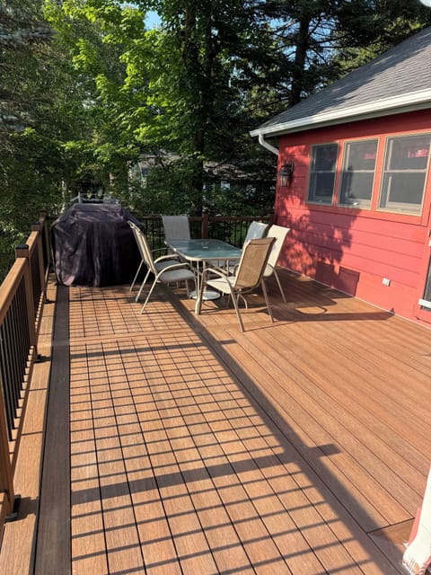 Grill and dining area on brand new deck.