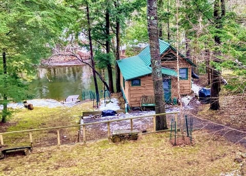 Down a gravel path to Cabin.  Walking distance to town. Yet a quiet setting.