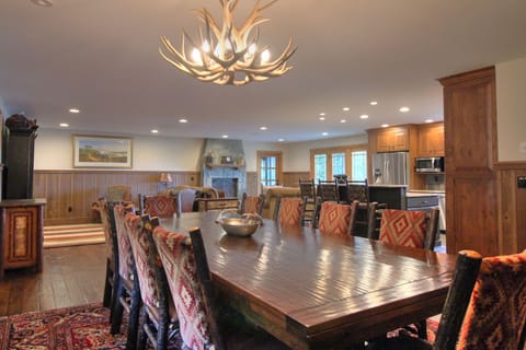 Dining table with trundle that extends for large groups if needed.