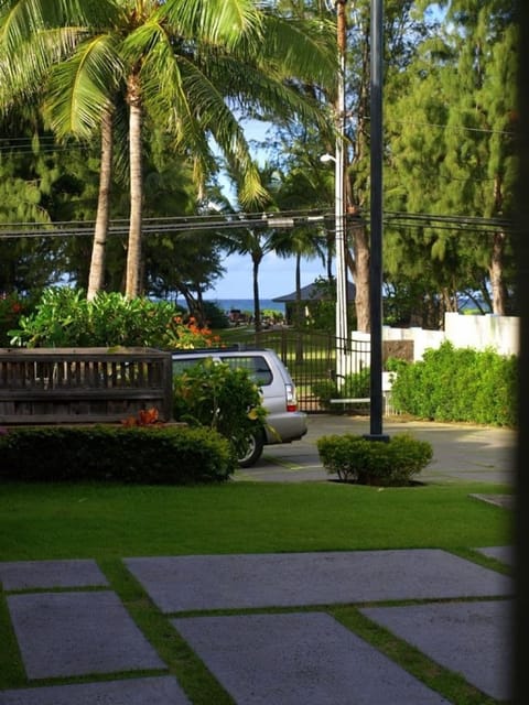 View of the beach park from Downstairs Queen bedroom.
