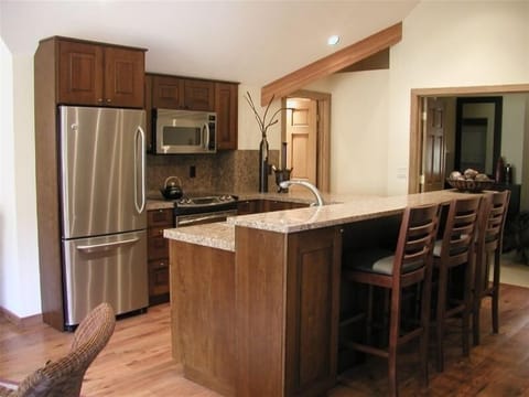 kitchen and bar area