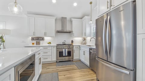 Newly renovated open kitchen with a large island.