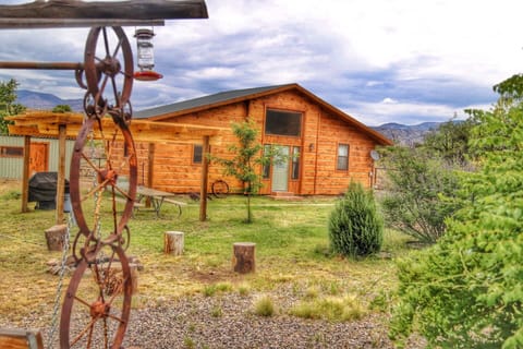 Pergola with gas grill and picnic table, firepit and swing
