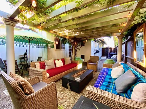 Backyard seating area and fire pit