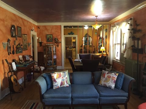The dining and living area is even larger than shown. Fireplace, another sofa...
