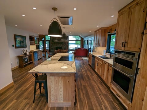 Even while cooking, eating and socializing there's great views of the lake.