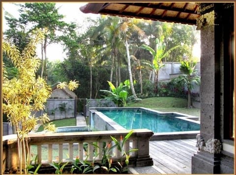 The pool area from the front entry deck