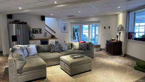 Lower level family room.  TV,  video games, wine cooler and ice machine 