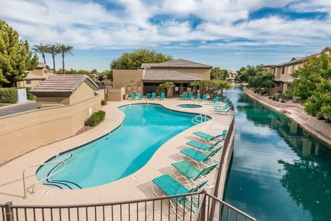 Beautiful pool and hot tub area on canal.