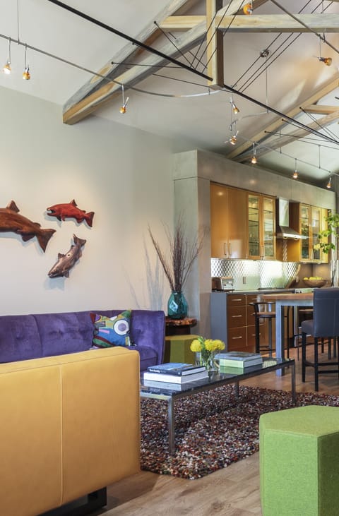 Great Room Living Area opens to adjacent Kitchen and Dining area