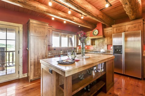 A chef's dream - high end appliances and cookware.  Wow! 