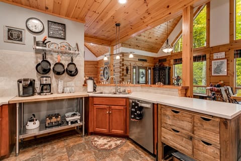 Abundant counter space. 2 coffee makers for those who prefer Keurig or Cuisinart