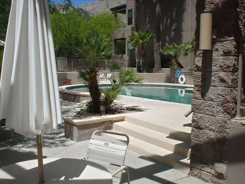 Relax with poolside mountain views