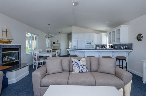 Very open kitchen, living, and dining areas