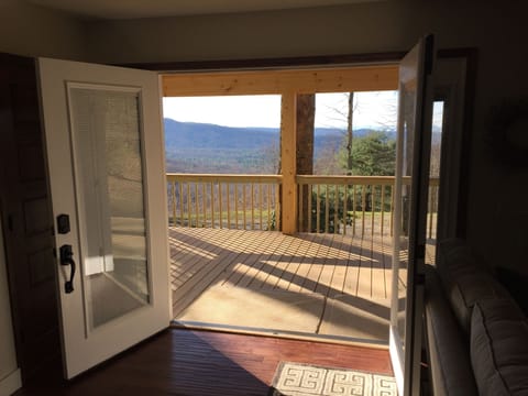 View from inside through open double French  entry door