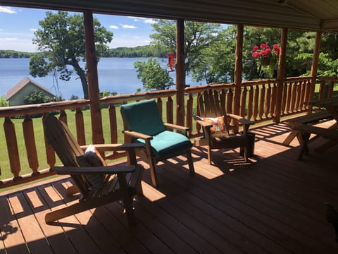 Front porch with elevated views of Big Pine Lake