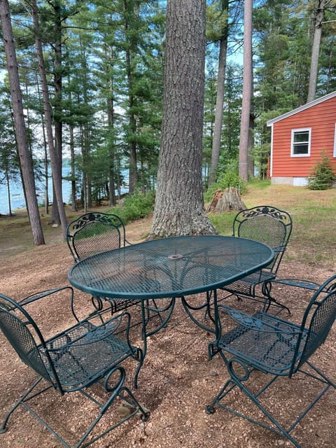 Outdoor dining with charcoal grill