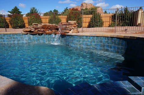Spectacular Gunsight Rock view from PebbleTec bottom pool wi/ private waterfalls